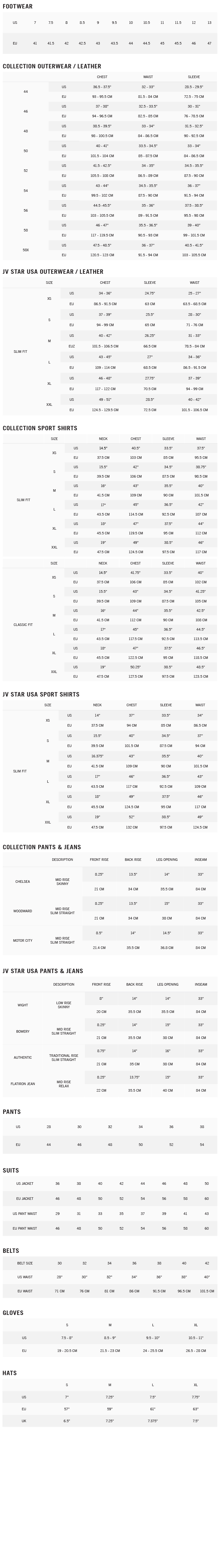 Size Chart – FAQ | John Varvatos